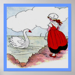 Girl and Duck on Pond Print Poster