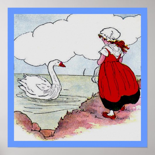 Girl and Duck on Pond Print Poster (Vorne)