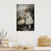 Girl And Duck Vintage Art Print, Rustic Poster (Küche)