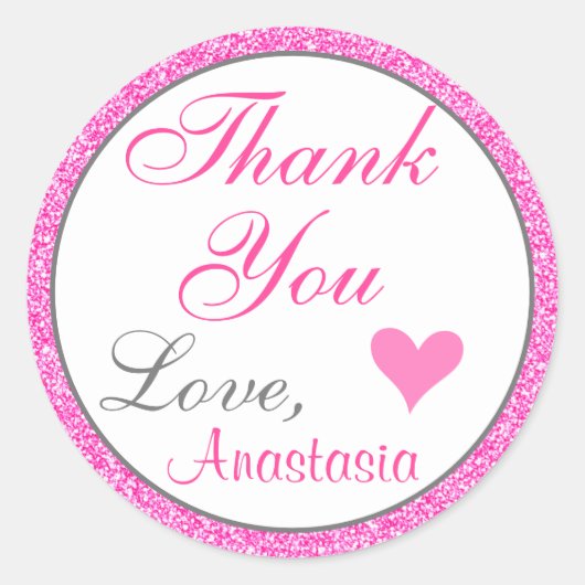 Girl and Glam Princess Hot Pink Glitzer Vielen Dan Runder Aufkleber (Vorderseite)