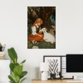 Girl And Goat Print, Antique Printable Art, Rustic Poster (Heimbüro)