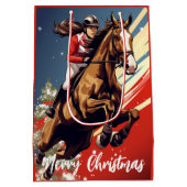 Girl and Horse Jumping Frohe Weihnachten Mittlere Geschenktüte (Rückseite)