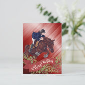Girl and Horse Jumping Frohe Weihnachts Rot Postkarte (Stehend Vorderseite)
