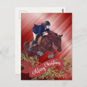 Girl and Horse Jumping Frohe Weihnachts Rot Postkarte (Vorne/Hinten)