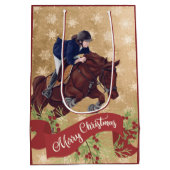 Girl and Horse Jumping Frohe Weihnachtsgolden Mittlere Geschenktüte (Rückseite)