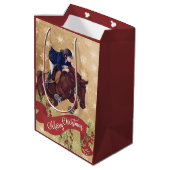 Girl and Horse Jumping Frohe Weihnachtsgolden Mittlere Geschenktüte (Rückseite Schrägansicht)