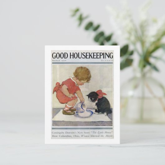 Girl and Kitten, Jessie Willcox Smith Postkarte (Stehend Vorderseite)