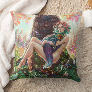 Girl and Magicfox Fantasy Wide Art Monogramm Kissen