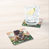 Girl and Magicfox Fantasy Wide Art Monogramm Rechteckiger Pappuntersetzer (Vor Ort)