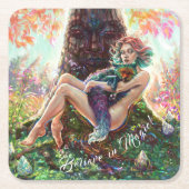 Girl and Magicfox Fantasy Wide Art Monogramm Rechteckiger Pappuntersetzer (Vorderseite)