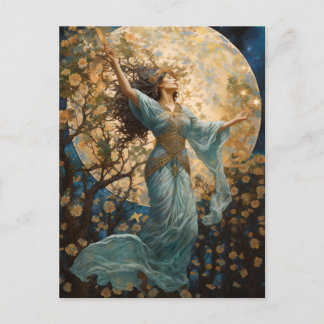 Girl and Moon Fantasy Art Postcard Postkarte