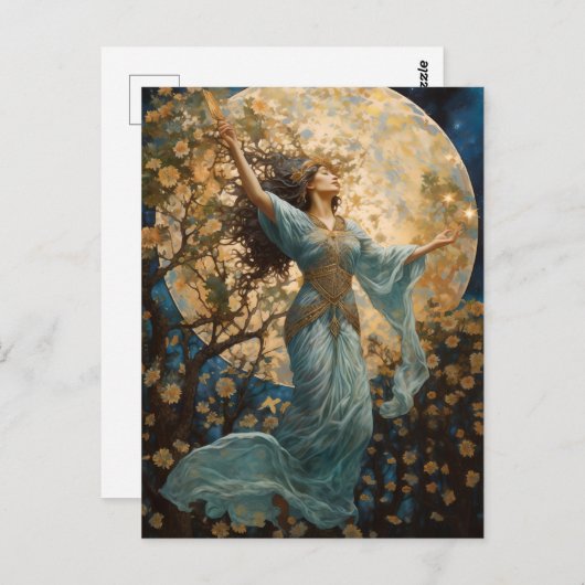 Girl and Moon Fantasy Art Postcard Postkarte (Vorne/Hinten)