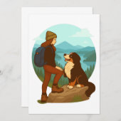 Girl and Mountain Dog Adventure Illustration Einladung (Vorne/Hinten)