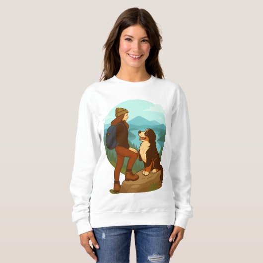 Girl and Mountain Dog Adventure Illustration Sweatshirt (Vorne ganz)