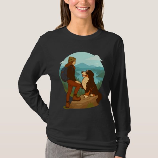 Girl and Mountain Dog Adventure Illustration T-Shirt (Vorderseite)