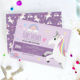 Girl and Niedlich Lila Unicorn Couples Kinderdusch Einladung