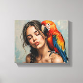 Girl and Parrot Leinwand Art (Vorderseite)