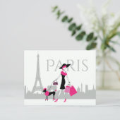 Girl and Poodle in Paris mit Eiffelturm Postkarte (Stehend Vorderseite)