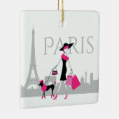 Girl and Poodle - Paris Eiffelturm Weihnachten Keramikornament (Rechts)