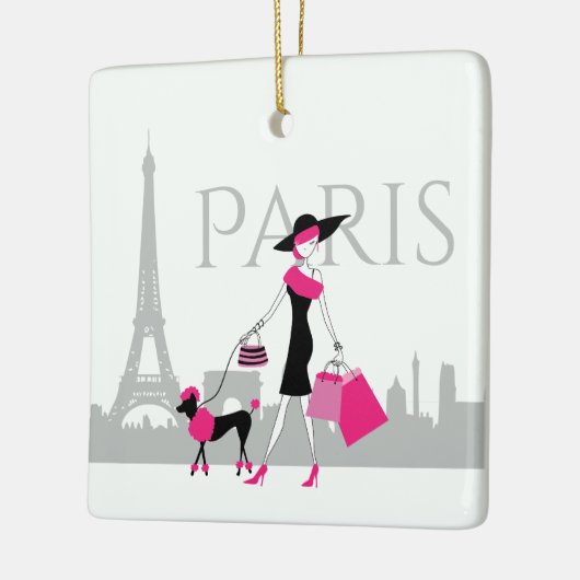 Girl and Poodle - Paris Eiffelturm Weihnachten Keramikornament (Links)