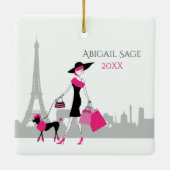 Girl and Poodle - Paris Eiffelturm Weihnachten Keramikornament (Rückseite)
