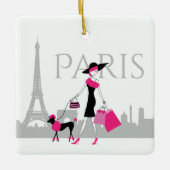 Girl and Poodle - Paris Eiffelturm Weihnachten Keramikornament (Vorderseite)