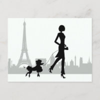 Girl and Poodle Paris Skyline Eiffel Tower