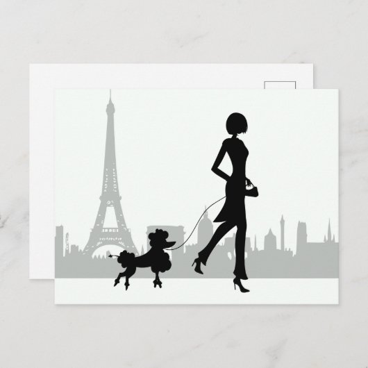 Girl and Poodle Paris Skyline Eiffel Tower Postkarte (Vorne/Hinten)