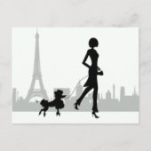 Girl and Poodle Paris Skyline Eiffel Tower Postkarte (Vorderseite)