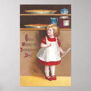 Girl and Pumpkin Pies Vintager Erntedank Poster
