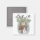 Girl and Snowman Lass es Schnee T - Shirt Magnet (Vorderseite/Rückseite)