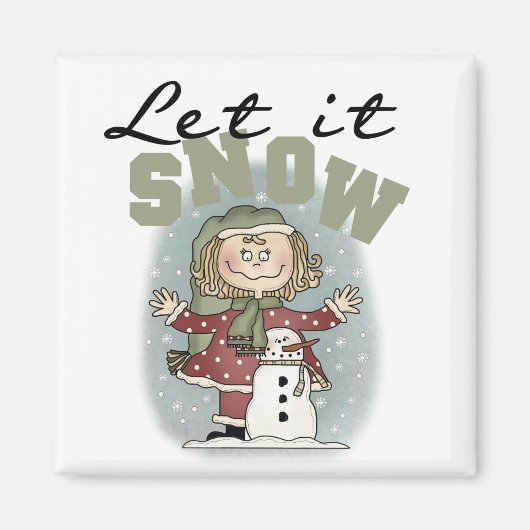 Girl and Snowman Lass es Schnee T - Shirt Magnet (Vorne)