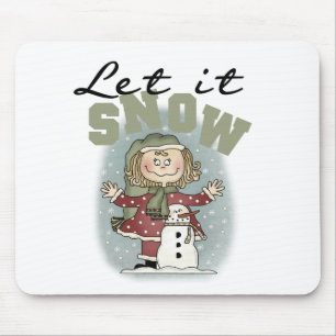 Girl and Snowman Lass es Schnee T - Shirt Mousepad
