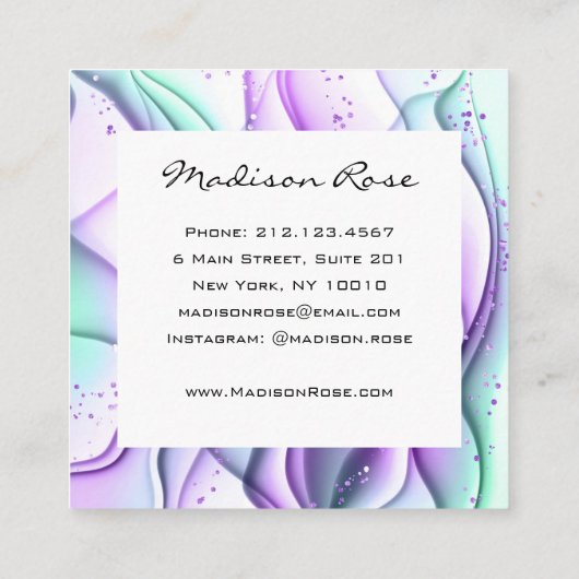 Girl and Trendy Lila Green White Ink & Glitzern Quadratische Visitenkarte (Rückseite)