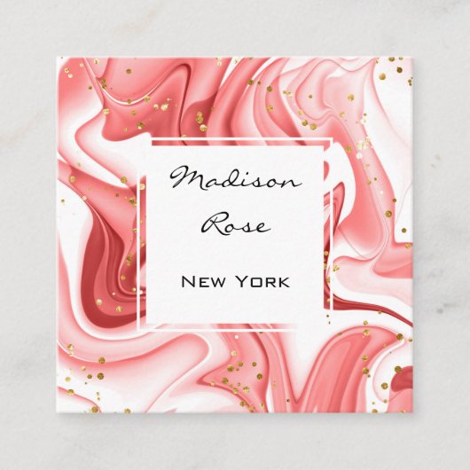 Girl and Trendy Peach White Tinte Gold Sparkle Quadratische Visitenkarte (Vorderseite)