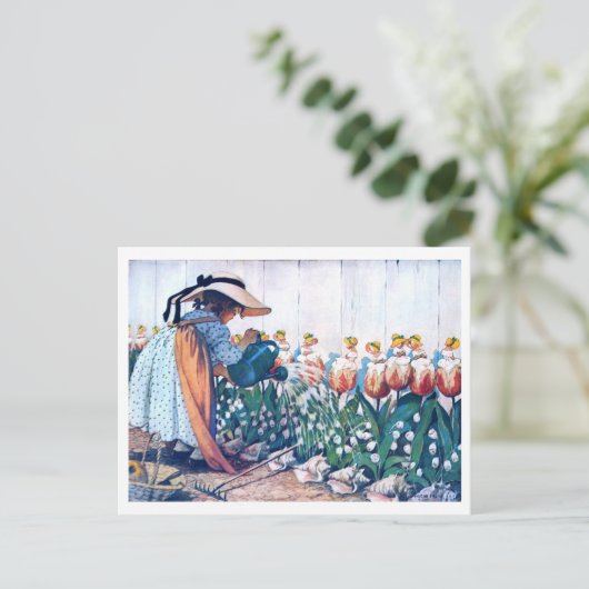 Girl and Tulip, Jessie Willcox Smith Postkarte (Stehend Vorderseite)