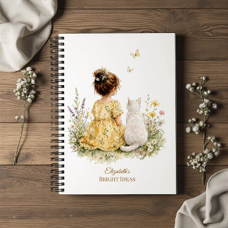 Girl and White Cat Notizblock