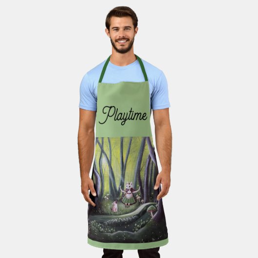 Girl and Wolf Cub Whimsical Art Schürze (Getragen)