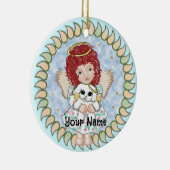 Girl Angel Holding Dog Keramik Ornament (Rechts)