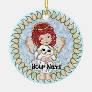 Girl Angel Holding Dog Keramik Ornament