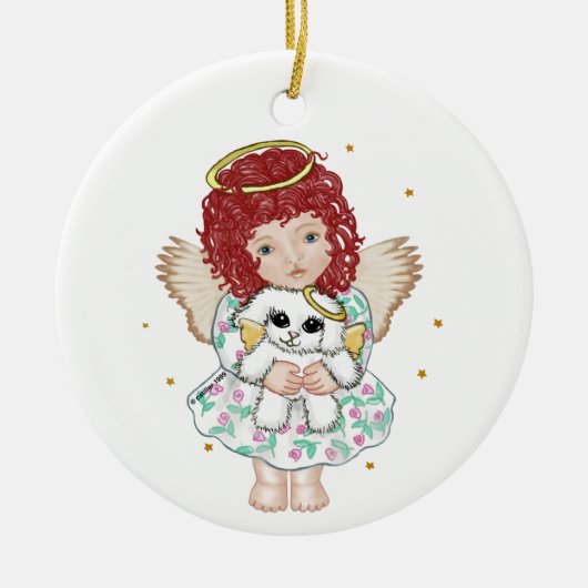 Girl Angel Holding Dog Keramikornament (Vorne)