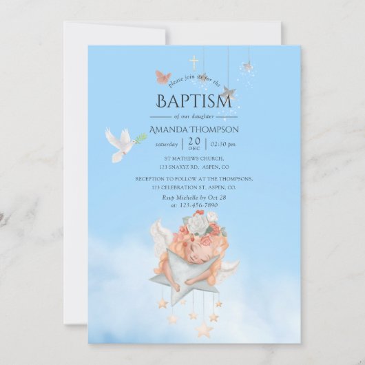 Girl Angel Taufe Foto Einladung (Vorderseite)