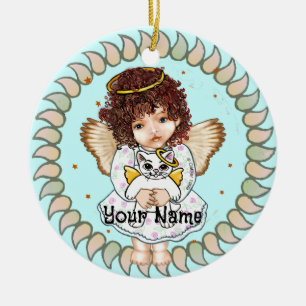 Girl Angel und Cat Keramik Ornament