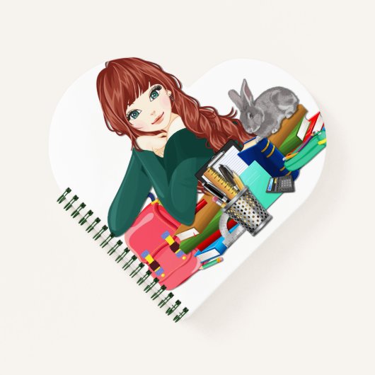 Girl Anime Books und Rabbit Heart Shape Notebook Notizblock (Vorderseite)