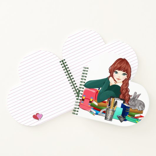 Girl Anime Books und Rabbit Heart Shape Notebook Notizblock (Innenseite)