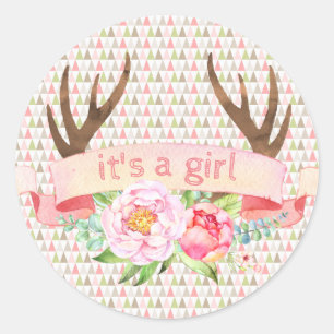 Girl Antler ist ein Mädchen-Tribal-Baby-Aufkleber Runder Aufkleber