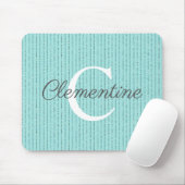 Girl Aquamarin Blue Glitzer Streifen Monogramm Mousepad (Mit Mouse)