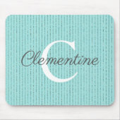 Girl Aquamarin Blue Glitzer Streifen Monogramm Mousepad (Vorne)