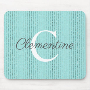 Girl Aquamarin Blue Glitzer Streifen Monogramm Mousepad