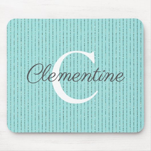 Girl Aquamarin Blue Glitzer Streifen Monogramm Mousepad (Vorne)